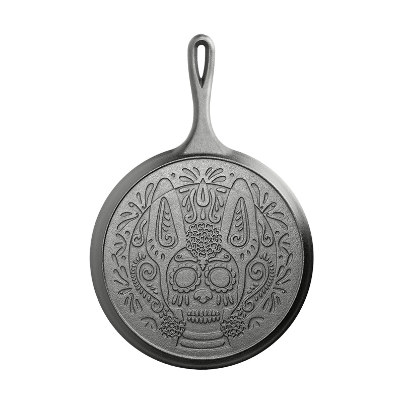 10.5 Inch Seasoned Cast Iron Xolo Sugar Skull Griddle - Image 9